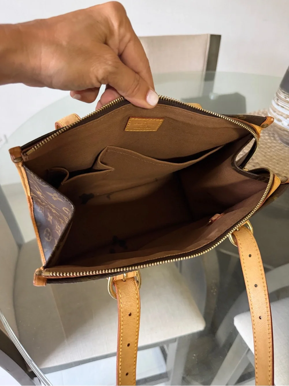 Louis Vuitton Brown Monogram Canvas Shoulder Bag with Tan Leather